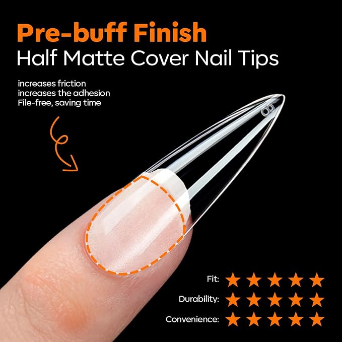 Modelones Long Stiletto Nail Tips Pre-shaped Soft Gel Fake Nails False Full | Acrylic Clear Full Cover Press on Extension Kit Gel Manicure DIY at Home 216PCS 12Sizes