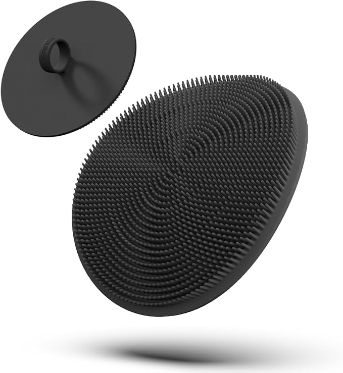 Boie USA Loop Body Scrubber - Soft Silicone-Like Exfoliating Shower Scrubber, Body Cleansing Brush - Hang-to-Wall Loofah Replacement - Body Exfoliator for All Skin Types (Black)