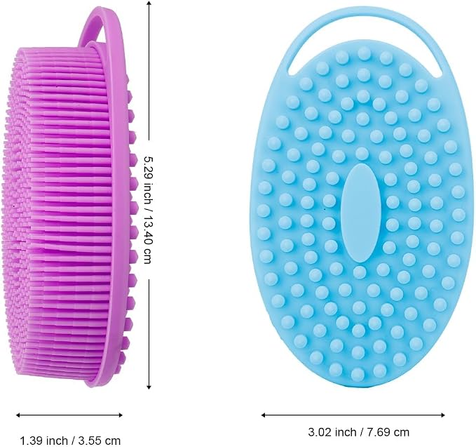 Soft Silicone Body Scrubber 3 PCS Silicone Body Shower, Silicone Loofah 2 in 4 Bath and Shampoo Brush, Body Scrubber Shower Cleaning Exfoliating Use for Sensitive Skin, Lather Well, Blue,Green,Purple