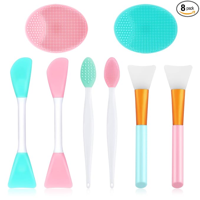 Yokilly Silicone Face Scrubber Kit: Exfoliator Blackhead Skin Care Tool | 8 Pcs Kit For 2pcs Exfoliating Lip Brush & 4pcs Cleansing Brush & 2pcs Face Mask Brush - Ultra-soft Silicone Deep-Cleans Pore
