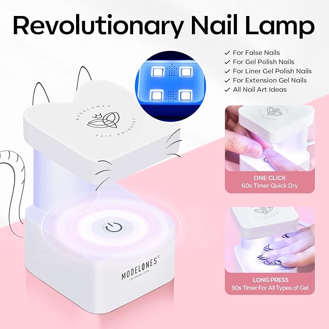 modelones X Nail Gel Kit, , 9-in-One Glue Prep Dehydrator UV Light Clipper | 510Pcs Extra Short Oval Round Fake Nails 15Sizes Pre-shaped Half Matte Press on Oval Tips for Extension DIY Salon