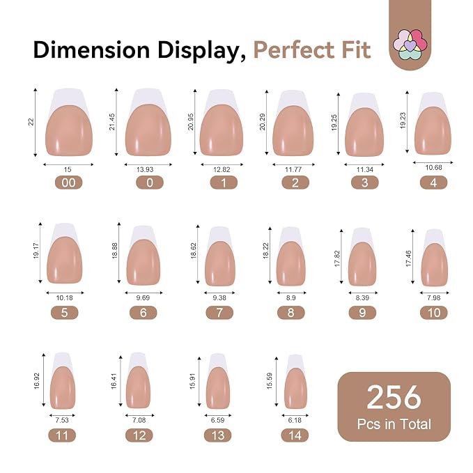 SAVILAND Gel Nail X Kit: 30 Days Wear Nails Press Ons Brown Medium Coffin French Tip Press On Nails 256 Pcs Strong Nail Glue for Press Ons U V Light Electric Nail File Nail Art Tools for Beginners