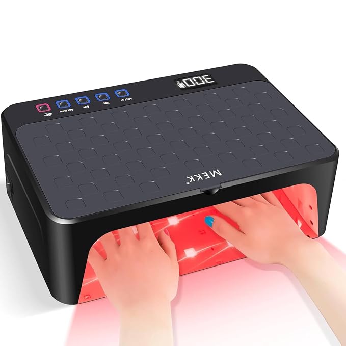 MEKK Luxury UV LED Nail Lamp with Red Light,Professional UV Nail Light | Skincare Mode, Low Heat, Cordless, Flash Cure, LCD Display, 48W 57 LED Beads, Two-Hand Design For Salon & Home Use-Black