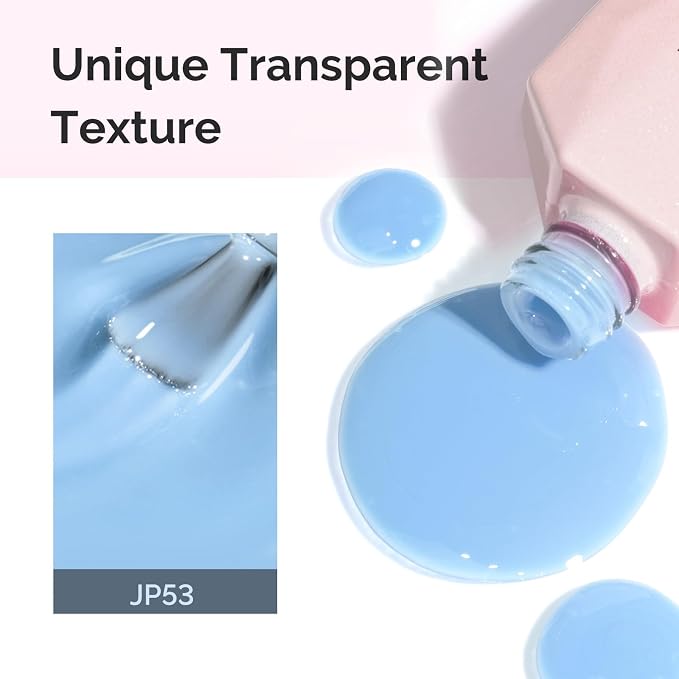MelodySusie Blue Gel Nail Polish, 0.5Fl.oz Jeweliver Jelly Gel Polish Translucent Plastel Haze Blue Neutral Color Soak Off UV LED Gel Polish Nail Art Design Manicure Salon DIY At Home JP53