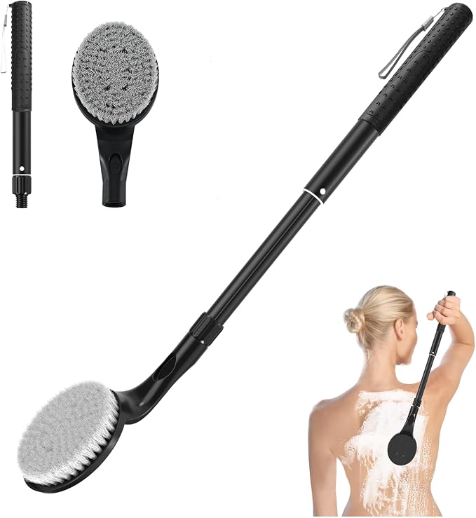 Gobiteli Back Scrubber for Shower,26" Long Handle Shower Brush for Body Exfoliator and Deep Clean,Back Brush for Shower for Men,Women and Elderly