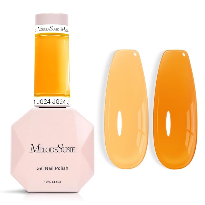 MelodySusie Yellow Gel Nail Polish, 0.5Fl.oz Jeweliver Jelly Gel Polish Translucent Neon Yellow Orange Color Soak Off UV LED Gel Polish Nail Art Design Manicure Salon DIY At Home JG24