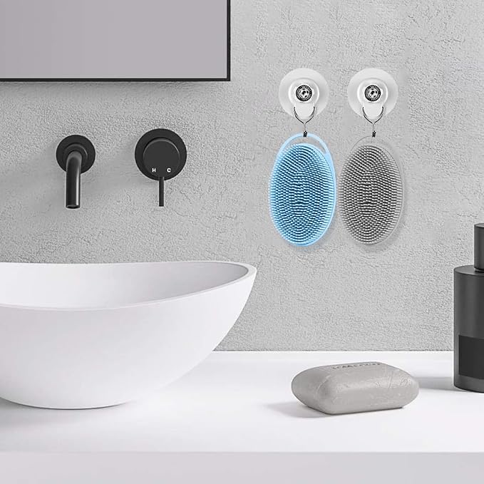 Silicone Body Scrubber, Exfoliating Silicone Loofah, Soft Silicone Body Shower, 2 in 1 Bath and Shampoo Brush, Body Scrubber Shower Cleaning for Sensitive Skin, Lather Well 2 PCS Grey and Blue