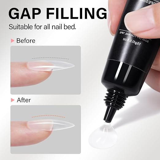AILLSA Nail Gel Glue 2PCS Lamp Curing Needed Super Strong | Nails Tip Glues Semi-Solid Professional False Gel Nail Glue for Acrylic Nail Tips Press on Nails