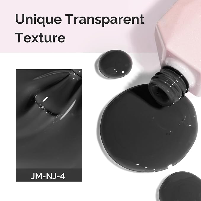 MelodySusie Jeweliver Jelly Gel Nail Polish, 0.5Fl.oz Black Jelly Gel Polish Sheer Translucent Soak Off UV LED Light Cure Valentine's Day Gift for Women Nail Art Manicure Nail Art DIY at Home JM-NJ-4