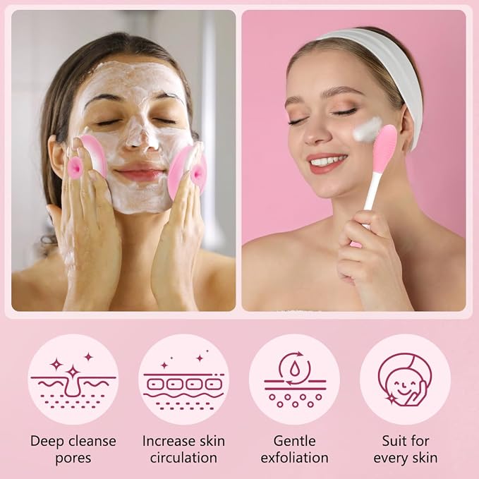 Yokilly Silicone Face Scrubber Kit: Exfoliator Blackhead Skin Care Tool | 4 Pcs Kit For Exfoliating Lip Brush & Cleansing Brush & 2 Pcs Face Mask Exfoliator - Ultra-soft Silicone Deep-Cleans Pore