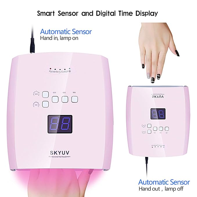 Rechargeable Faster Drying UV LED Nail Lamp, Gel Polish Light Nail Polish Curing LED Nail Dryer Automatic Sensor Professional Nail Light Suitable for Fingernails and Toenails