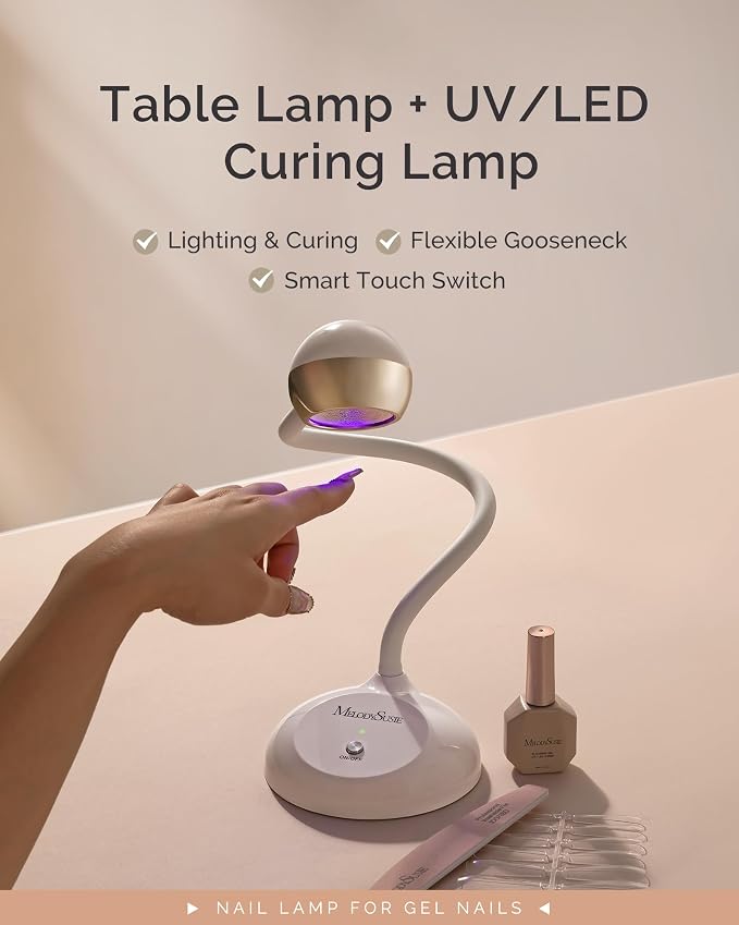 MelodySusie 360° 2-in-1 Gooseneck Nail Lamp S-Pro09M for Detail Work | 60s Timer, 2000mAh Battery, 6h Runtime, One-Touch Control, Rhinestone Glue, False Nail Glue, Cat Eye & Nail Tip