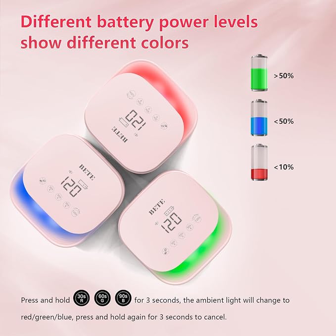BETE 60W Cordless UV LED Nail Lamp - Rechargeable Gel Polish Dryer with Auto Sensor, 30 Beads & 4 Timer Settings Portable for Home/Salon Pink