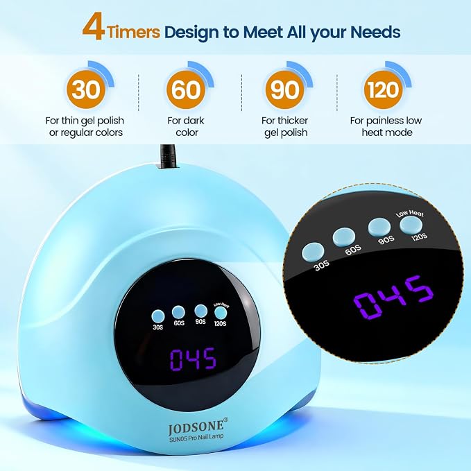 JODSONE U V LED Nail Lamp Blue Gel Polish Nail Dryer with Smart Auto Sensor 4 Timing Modes Fast Curing Suitable for Home and Salon