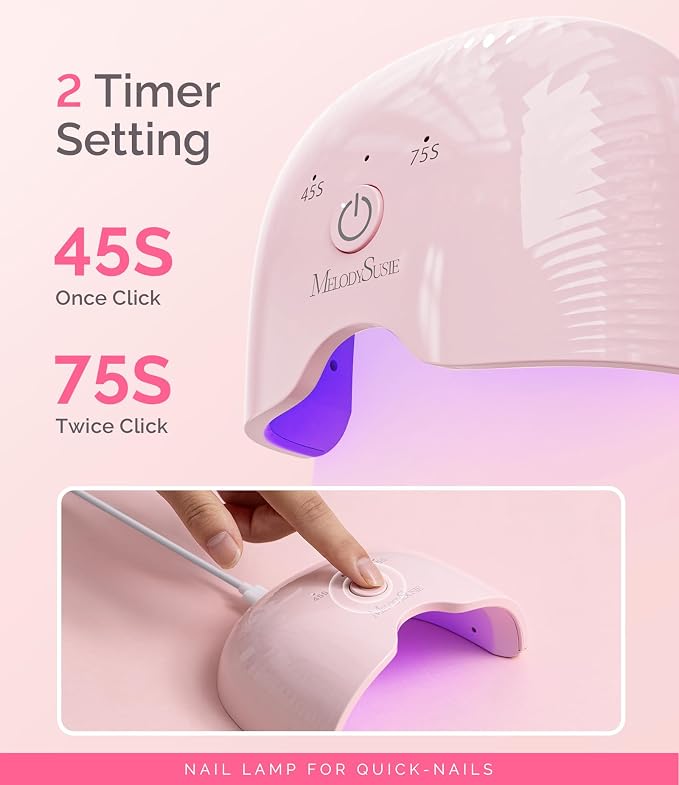 MelodySusie Lightweight Compact UV Nail Lamp P-Art06F for Half-Cured Gel | 6W, 45s/75s Timer, One-Button Control, 6 UV/LED Beads, Base Coat, Top Coat, Beginners, Corded