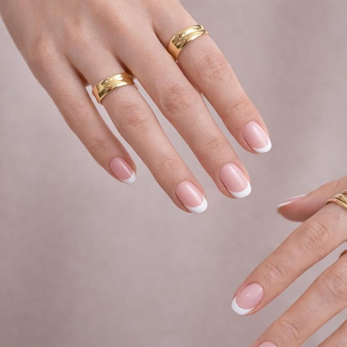 Semi Cured Gel Nail Strips Stickers Wraps | UV Nail Polish That Pops In Color (French Tip) For Women & Short Nails & Long Nails (Ami Amour)