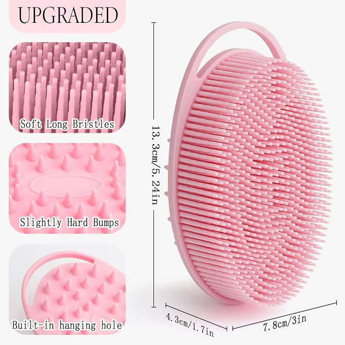 2 in 1 Silicone Body Scrubber Shampoo Brush, Shower Body Scrubber, Silicone Bath Scrubber,Exfoliating Body Scrubber, Scalp Massager, Silicone Loofah Body Scrubber,Rapid Foaming-3 Pack Black,Blue,Pink