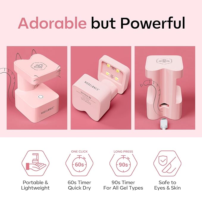 modelones Mini UV Light for Gel Nails Flash Curing 2 Timers | Pink UV Light for Gel Nails Fast Extension System, Portable Manicure UV LED Light for Gel Nail Polish DIY Nail Art