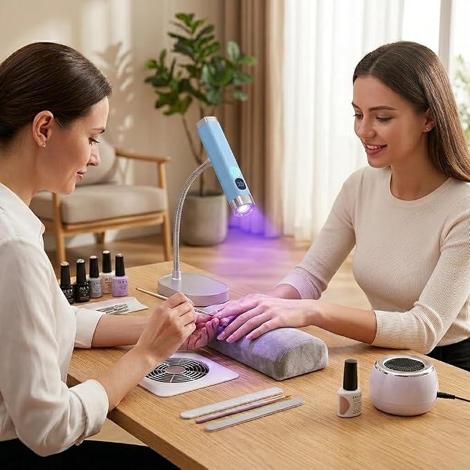 Mini Nail Lamp for Gel Nails with AI Sensor & Magnetic Stand,Rechargeable | Handheld or Hands-free,Flash Cure Nail Lamp for Gel X & Press on Nails,Gooseneck UV Light with LCD Display & 2 Timers (Blue)