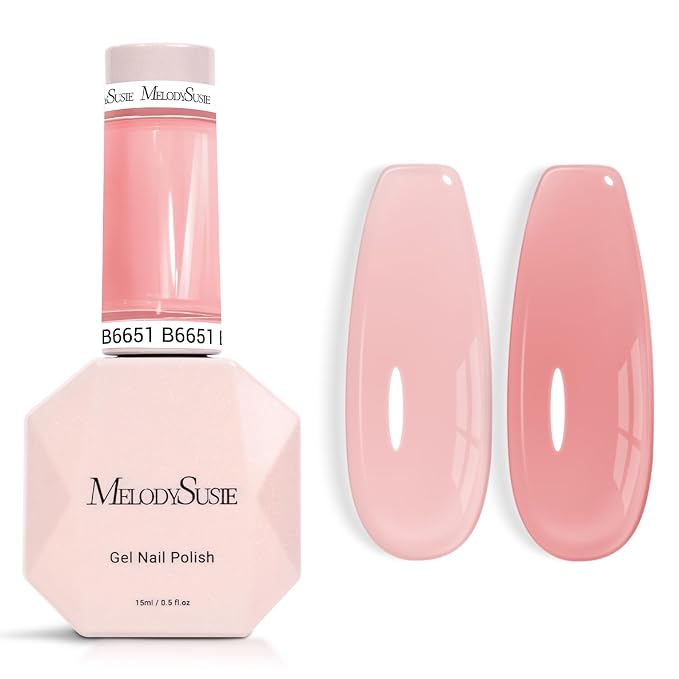 MelodySusie Jeweliver Jelly Gel Nail Polish, 0.5Fl.oz Carnation Nude Pink Gel Polish Soak Off UV LED Light Cure Gift for Women Manicure Nail Art DIY at Home B6651