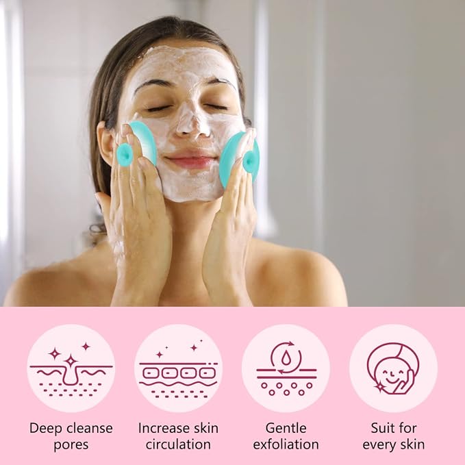 Yokilly Silicone Face Scrubber Kit: Exfoliator Blackhead Skin Care Tool | 6 Pcs Kit With 2 Face Cleansing Brush & 2 Lip Brush and 2 Facial Mask Brush - Ultra-soft Silicone Deep-Cleans Pores