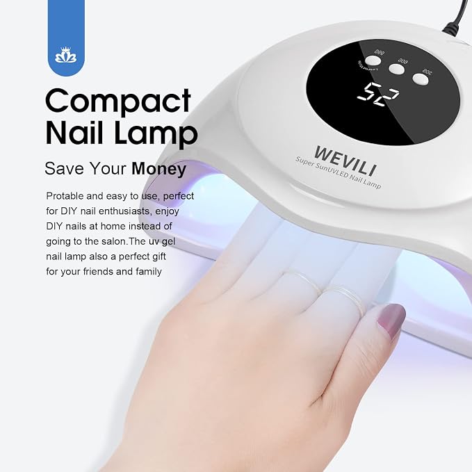 WEVILI 72W UV Nail Lamp, UV Light for Gel Nails with Smart Sensor, 3 Timer Settings & LCD Display, Portable Fast Curing Nail Dryer for Salon and Home Use (White)