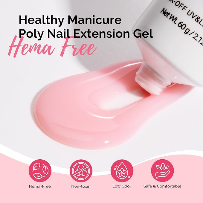 MelodySusie Poly Nail Extension Gel 60g Hema Free Soak Off UV Lamp Cured Nail Thickening Art Design Manicure Gift for Women 042