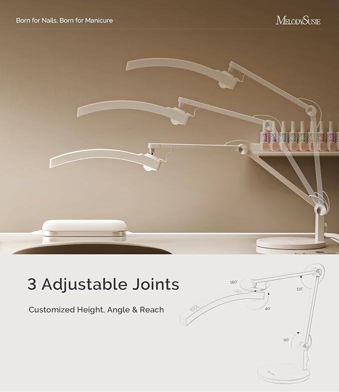 MelodySusie Multi-Functional Manicure Table Lamp S-Pro25A for Nail Techs | Professional Nail Desk Light with Adjustable Arm, Dimmable Brightness & 3 Color Temperatures for Nail Art