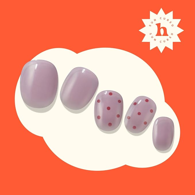 Heyhae Semi Cured Gel Nail Strips Salon Quality - Hey, Cute as a Button | No UV Light Needed | Salon Quality, Easy Apply & Remove | 28 Strips, 1 Prep Pad, Nail File, Wooden Stick | Purple Jelly