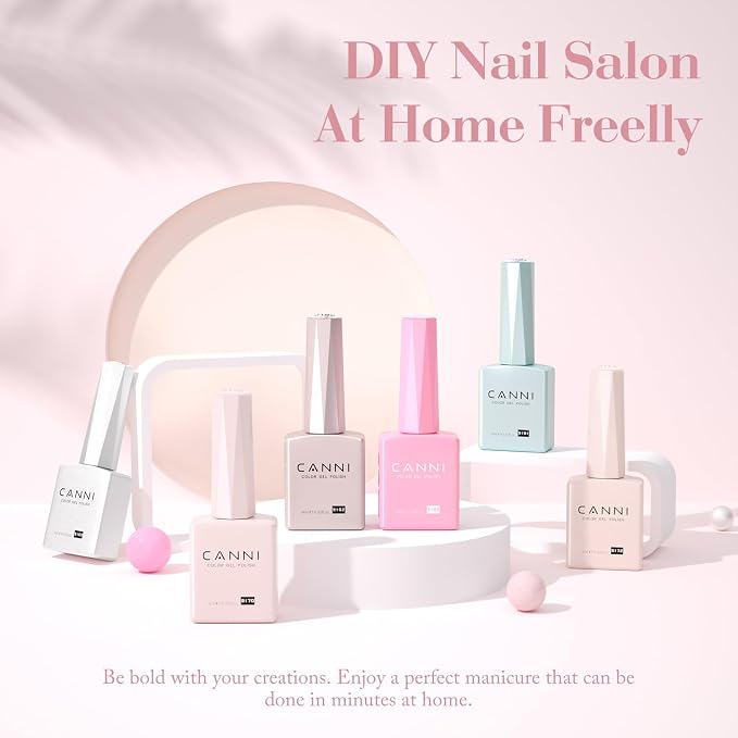 CANNI 9ML Gel Nail Polish Set, 6 Shimmer Nude Shades UV LED Soak Off Gel | Smooth Application • Highly Pigmented • Glossy Finish • Long-Lasting Wear • Nail Art • Salon DIY Manicure • Easy Application