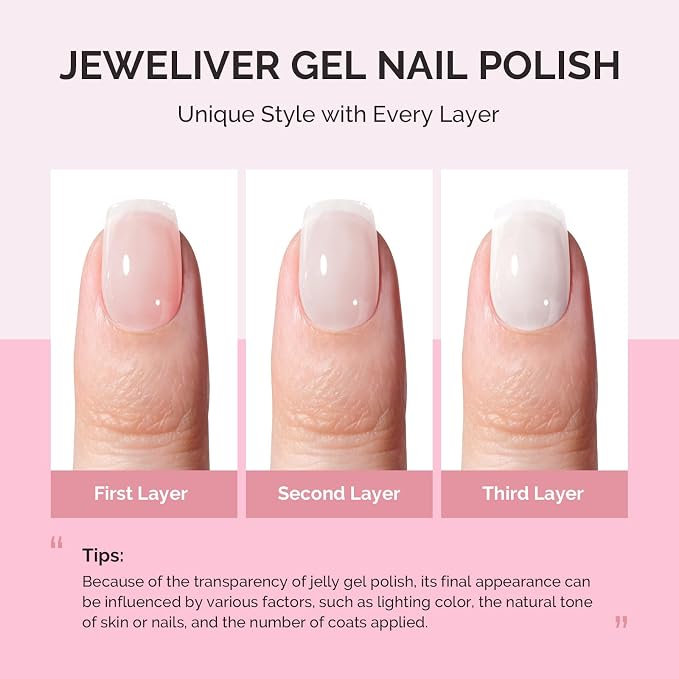 MelodySusie White Gel Nail Polish, 0.5Fl.oz Jeweliver Jelly Gel Polish Translucent Nude Natural Color Sheer Soak Off UV LED Light Cure Gift for Women Girls Nail Art Manicure DIY at Home JFR81