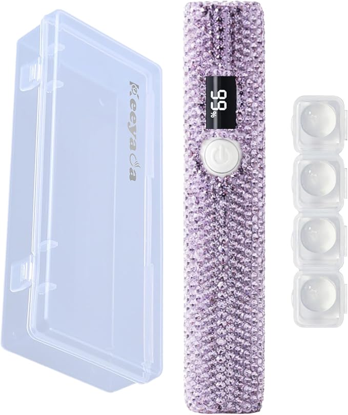 Handheld UV Nail Lamp with Sparkly Rhinestones Violet | 3W Portable LED Nail Lamp, Wireless Rechargeable USB Nail Dryer with Silicone Stamper, LCD Display, for Home DIY Manicures