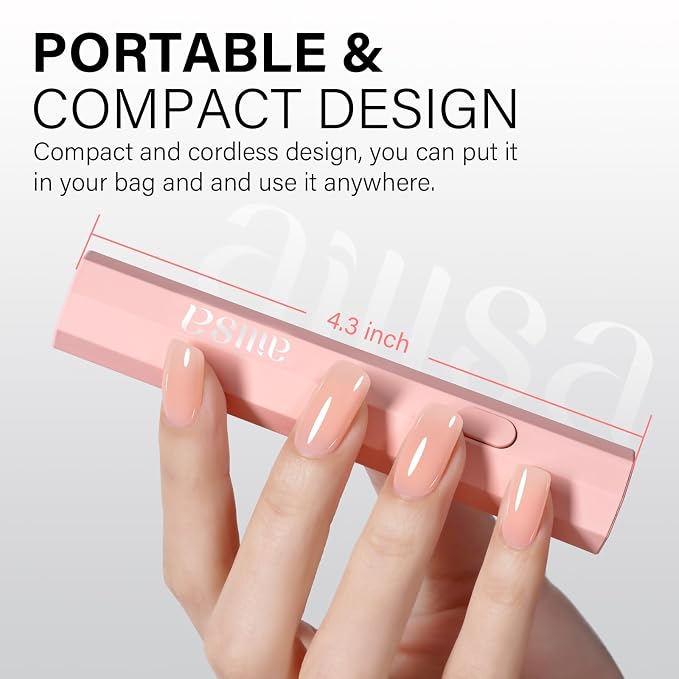 AILLSA Mini UV LED Nail Lamp, Handheld UV Light for Gel Nails (Pink) | Cordless Rechargeable Portable Flash Cure Dryer for Beginners DIY Home Salon Manicure