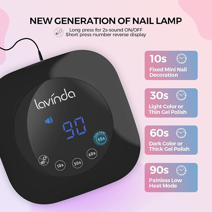 Lavinda UV LED Nail Lamp, Plug-in 54W UV Nail Light for Gel Polish Acrylic, Professional Gel Lamp with Auto Sensor Fast Curing Nails Dryer 4 Timer Settings Art Tools for Salon Home Use
