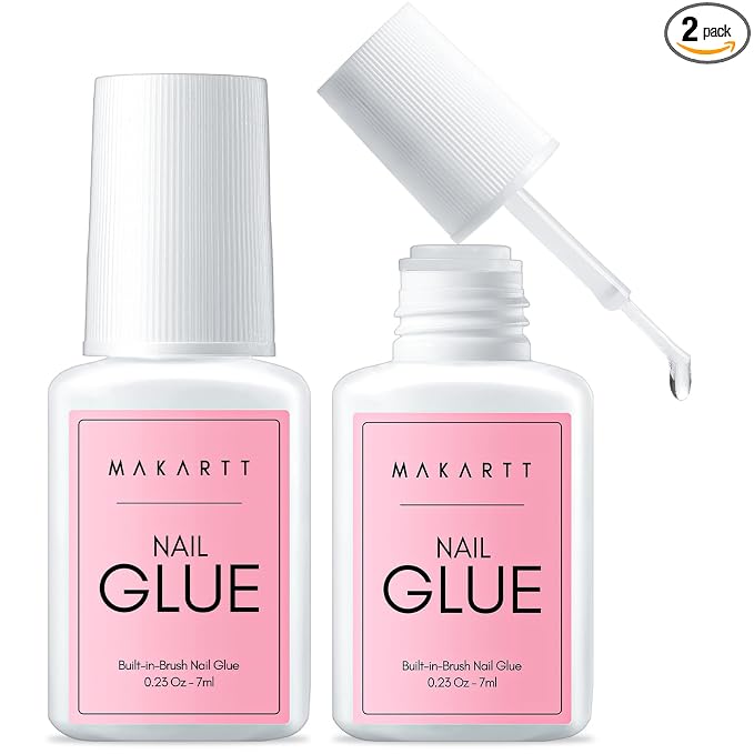 Makartt Quick Nail Glue for Press on Nails: Acrylic Nail Tips-Fake Nails-Salon Quality Strong Brush On, Quick Dry Easy Application No Need for Nail Lamp Durable & Long-Lasting 7ML 2Pcs, Hema Free
