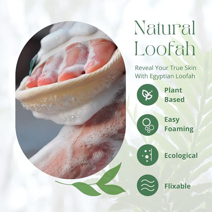 NileCart Natural Loofah for Men, Navy Blue, 2 Pack | Egyptian Luffa Sponge Pads, Body Exfoliator Scrubber, Bath & Shower