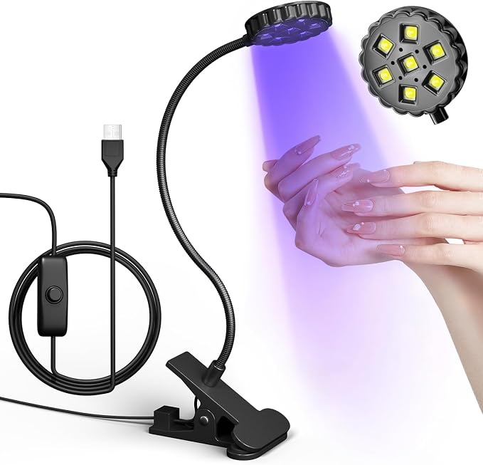 LIORA UV LED Nail Lamp | Portable USB, 6W, Flexible Gooseneck Desk Lamp with Clamp, Flash Cure Gel Nail Dryer for Home DIY & Salon Use