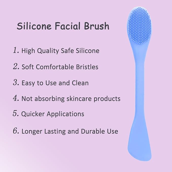 2 in 1 Facial Cleansing Brush&Silicone Face Mask Applicator, 2PCS Face Mask Brush Face Scrubber for Exfoliating, Massaging, Remove Blackheads, Applicator for Mud, Body Lotion, DIY Mask, Blue & Grey