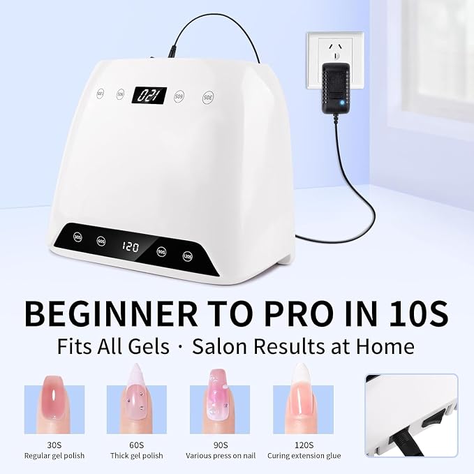2026 Upgraded UV Nail Lamp for Gel Polish, 【4-Timer & Auto Sensor】 Professional Gel Cure Lamp, 【Big Cavity Design】 Advanced Rechargeable Nail Lamp for Travel & Home Manicure