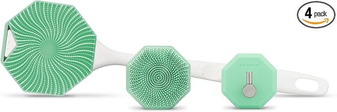 Sud Scrub® Body Scrubber + Face Scrubber + Extender Handle + Shower Hook Set (Mint)