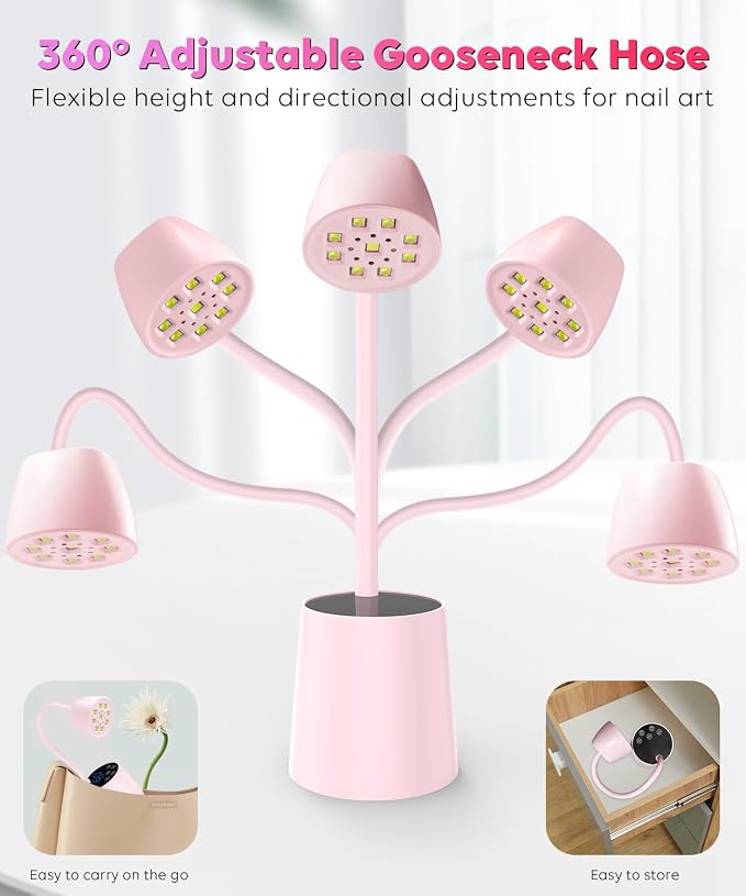 2 in 1 UV LED Nail Lamp for Gel Nails Polish, Flash Cure 27W Cordless Gooseneck Mini Nails Light, Quick Dryer with Timers Smart Sensor Ambient Lighting, Home DIY & Professiona