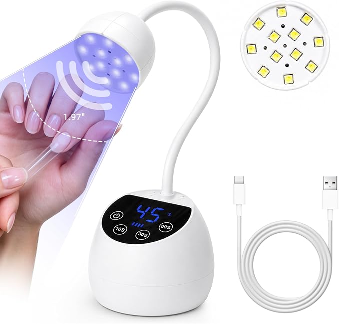 UV Nail Lamp, 360° Gooseneck Flash Cure Nail Lamp | 36W, 12 LEDs,4 Timers & Auto Sensor, Cordless UV Nail Light for All Gels Salon Home DIY,White