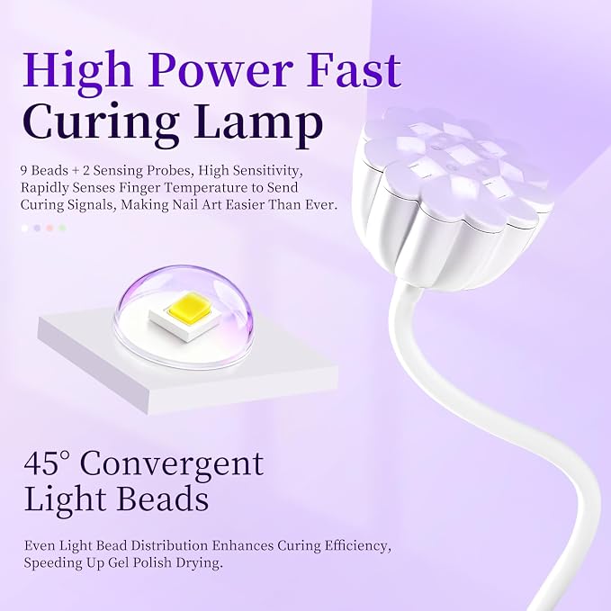 JODSONE Fast Curing U V Nail Lamp Portable and Flexible Gooseneck Lamp Rechargeable LED Dryer for Gel Polish, Auto Sensor & 4 Timers Ceramic White