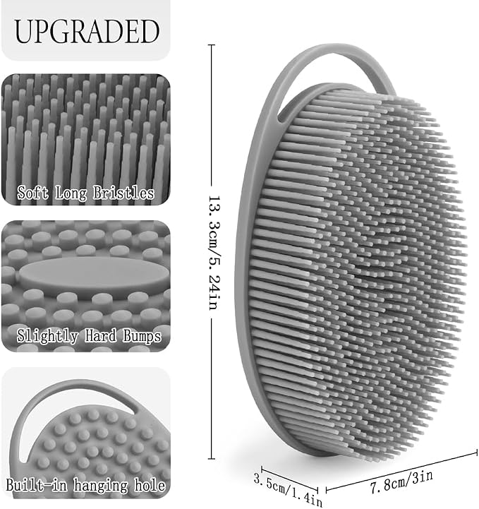 PQRUU 3 Pack Silicone Body Scrubbers for Use in Shower, Exfoliating Body Scrubber Fit for All Kinds of Skin, Soft Silicone Loofah for Women Men,Bath Scrubbers Rapid Foaming,Black,Blue,Gray