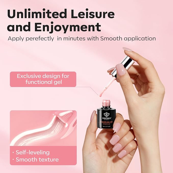 modelones Base Coat Builder Nail Gel, 2 Pcs Clear and Rose Nude Pink | Builder Nail Polish for Thickening Apex Building 8-in-One Rubber Color Base Polish Extend Gel LED Lamp Cured 10 ml DIY Salon
