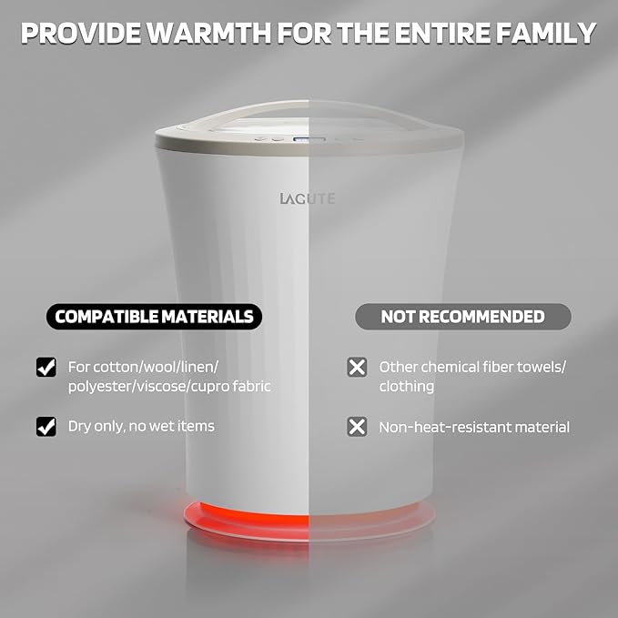Lagute Towel Warmers Bucket for Bathroom with Timer 24 Hours Delay Time, Hot Towel Heater with Warning Alarm RGB Light, Greige