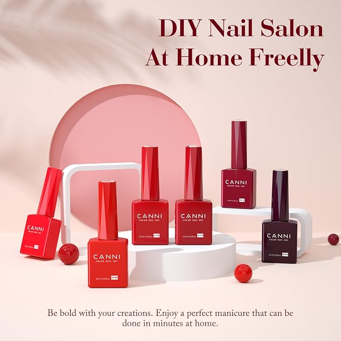 CANNI 9ML Gel Nail Polish Set, 6 Red Shades UV LED Soak Off Polish | Smooth Application • Highly Pigmented • Glossy Finish • Long-Lasting Wear • Nail Art • Salon DIY Manicure • Easy Application