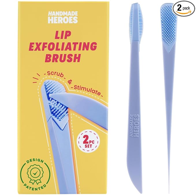 Handmade Heroes Lip Scrubber - Reusable Lip Exfoliator Scrub Brush, 2pc | Gentle Exfoliant, Use with Sugar Lip Scrub Polish, For Chapped, Dry and Dark Lips, Lip Brush Blue