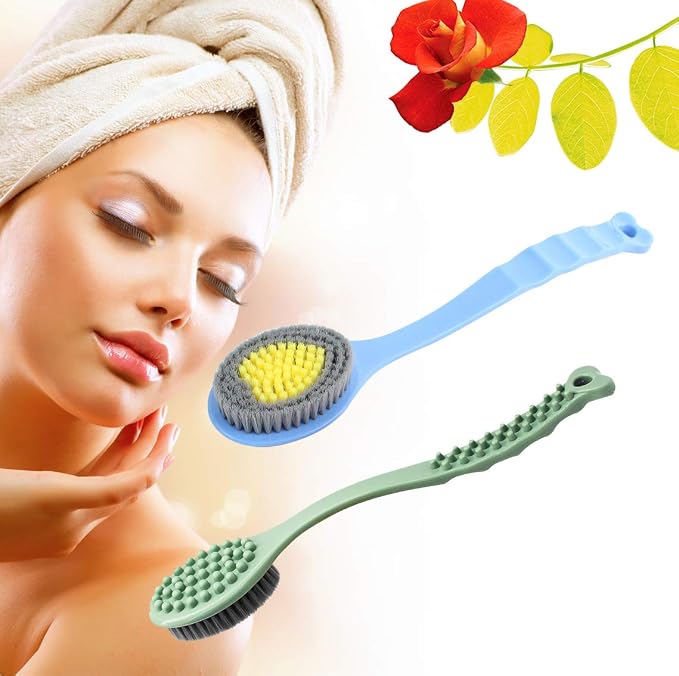 QiCheng&LYS Bath Body Brush,Bath Brush, Shower Brush with Long Handle,Massage Brush Shower Back Scrubber-14inch (Green)