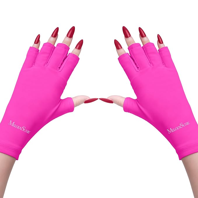 MelodySusie Premium Fingerless Protection UV Gloves for Gel Manicures | UPF50+ UV Blocking Fabric, Protect Hands from Sun and Nail Dryer Harm,Unisex for Salon & Home Gel Manicure,Neon Pink